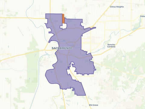 This map shows the city of Sacramento's current boundaries and the area that the city council voted to annex.